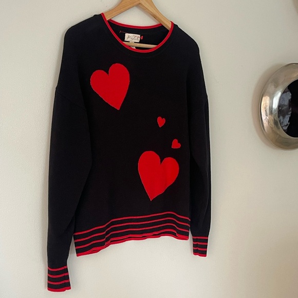 Marled Reunited Clothing Heart Print Round Neck Long Sleeve Sweater - Picture 2 of 10